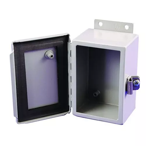 HAMMOND Metal Enclosures N12 J BOX, HINGE COVER W/PANEL,10X8X6, STEEL, GRAY, 1414PHI6
