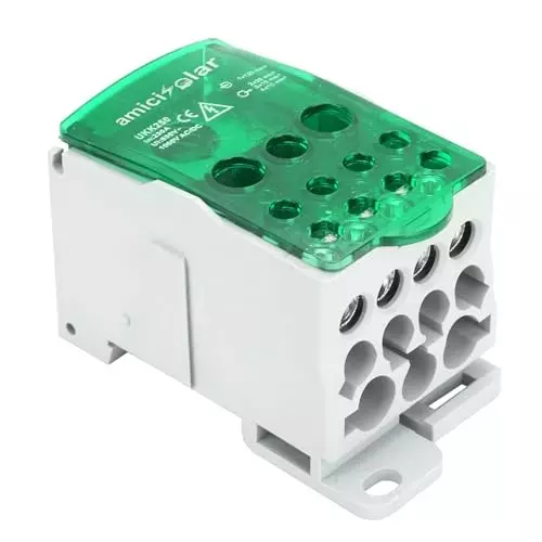 amiciSolar Heavy-Duty Terminal Block Junction Box Multiple Ports Brass Connectors Flame-Retardant 250 A, 1xJB-11-250A