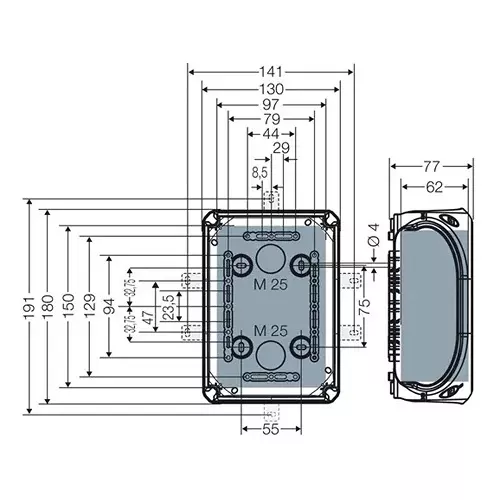 Hensel Cable Junction Box 130x180x77 mm Cable Size 4-10 sq.mm Black, KF1000B