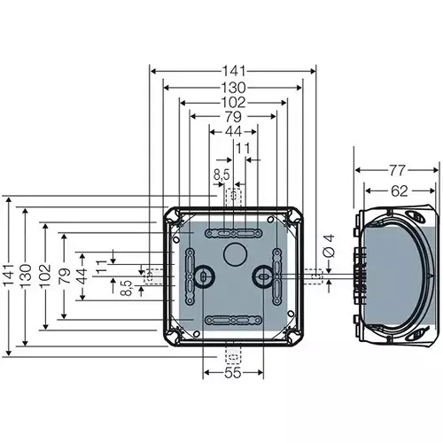 Hensel Cable Junction Box with Terminal 2.5-6 sq.mm Black IP66 Protection 130x130X77 mm, DK0606B (Pack of 5 Pcs)