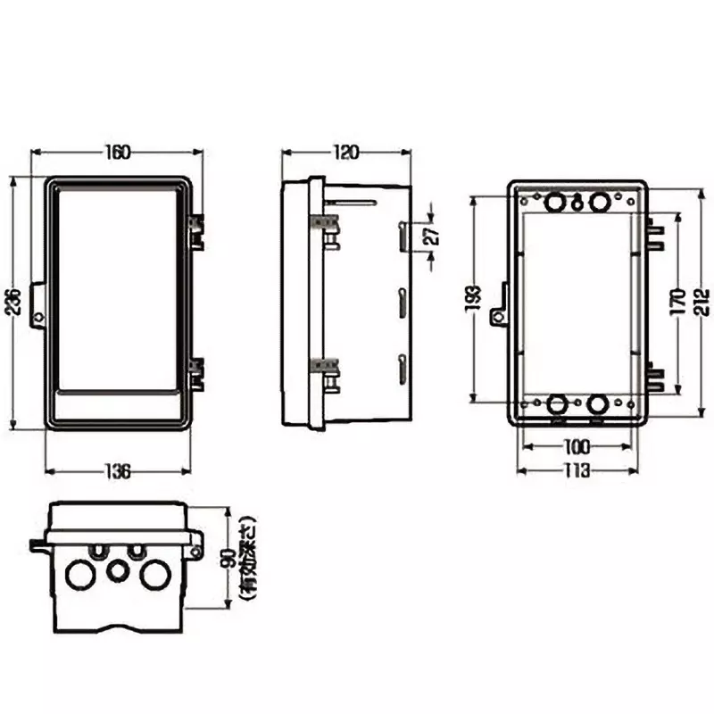 MIRAI Wall Box IPX3 Protection Class side Through Hole 【ELB】3 P 30 AFx1 Mounting Space, WB-1AOG