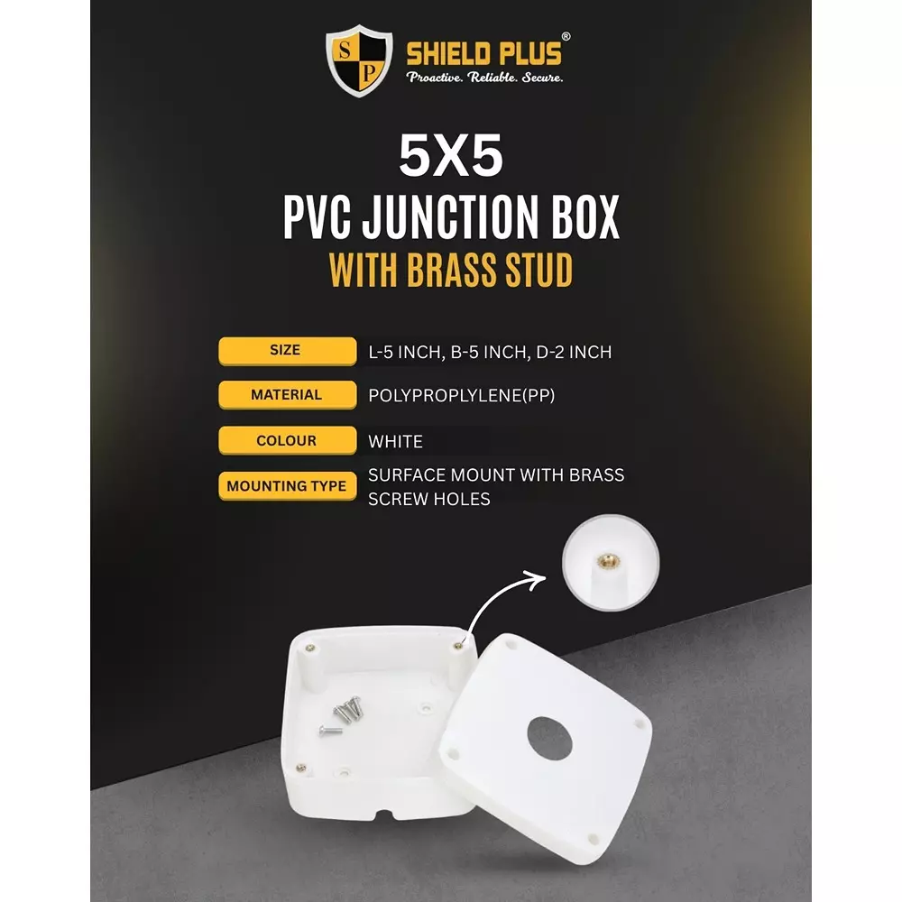 shield-plus-pvc-junction-box-surface-mount-5x5x2-inch-white-with-brass-stud-pack-of-20-pcs
