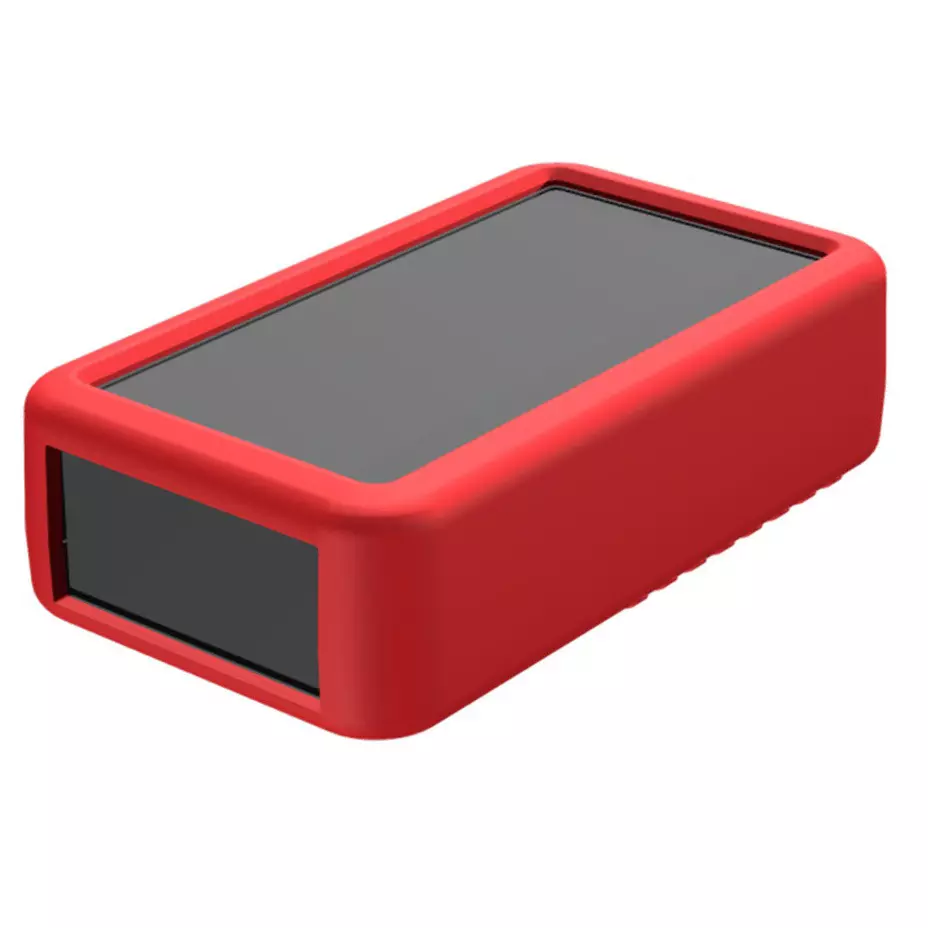TAKACHI LCS Series Plastic Handheld Enclosure with Silicone Cover 141x81x40 mm Dark Gray / Red, LCS135H-M2-DR
