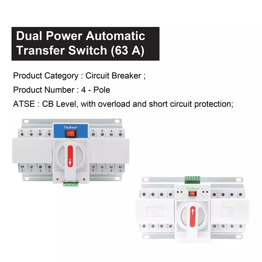 Techno Meters Dual Power Automatic Transfer Switch 63 A Current Built-in Controllers, ATSGA