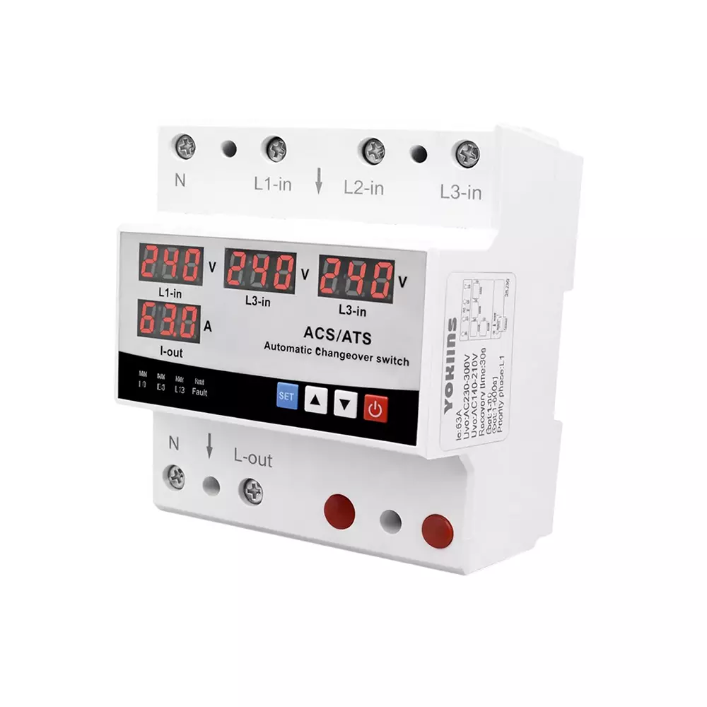 Yokins Automatic Changeover Switch Intelligent 3 Phase to Single Phase Auto 100 Amp, 230 V AC, YD-4ATS