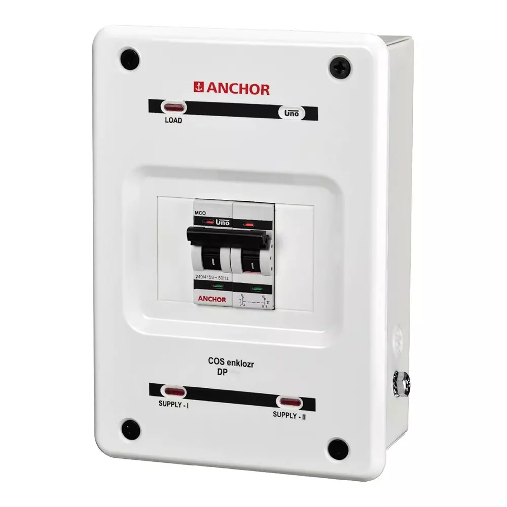 Anchor UNO Changeover Switch Enclosure Double Pole White 40 A Current Rating, 98083ENK