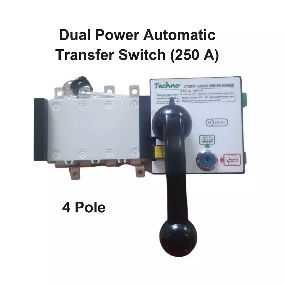 Techno Meters Dual Power Automatic Transfer Switch 250 A Current Built-in Controllers, ATSGA