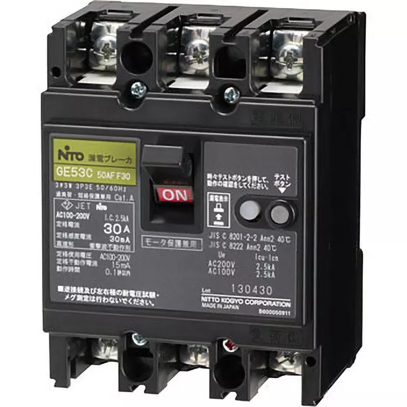 NITTO KOGYO Earth Leakage Breaker 50 A Rated Current, GE53C3P50AF30