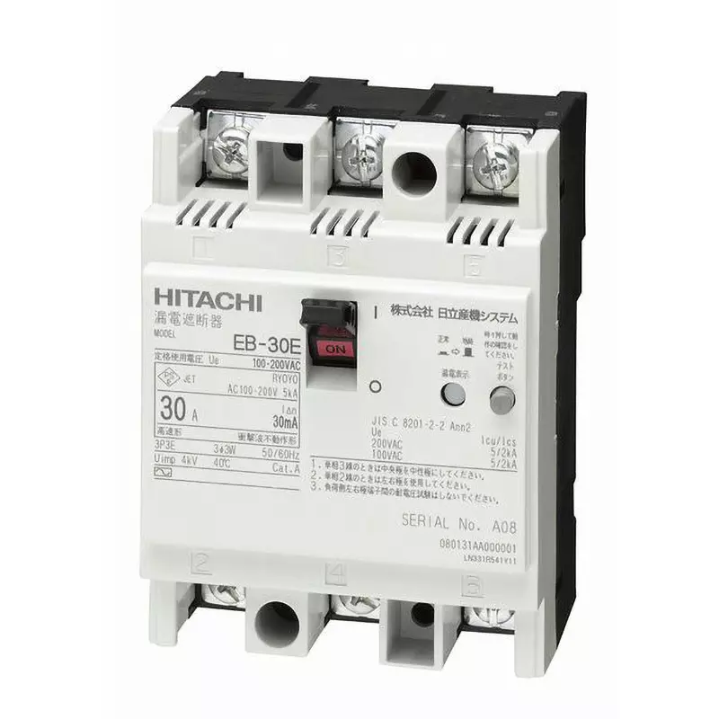 Hitachi Earth Leakage Circuit Breaker 10 Amp Rated Current, EB-30E 3P10A100M