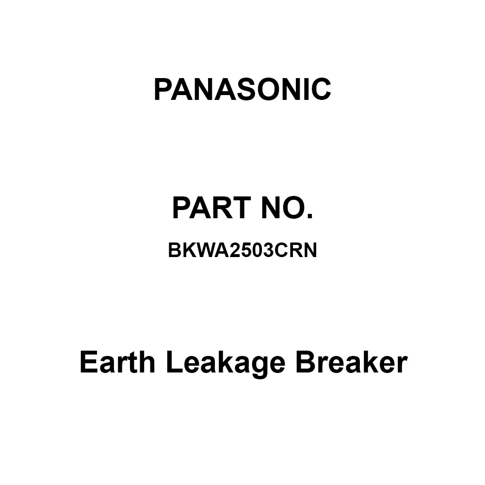 Panasonic Earth Leakage Breaker 2P2E 50 Amp Rated Current, BKWA2503CRN