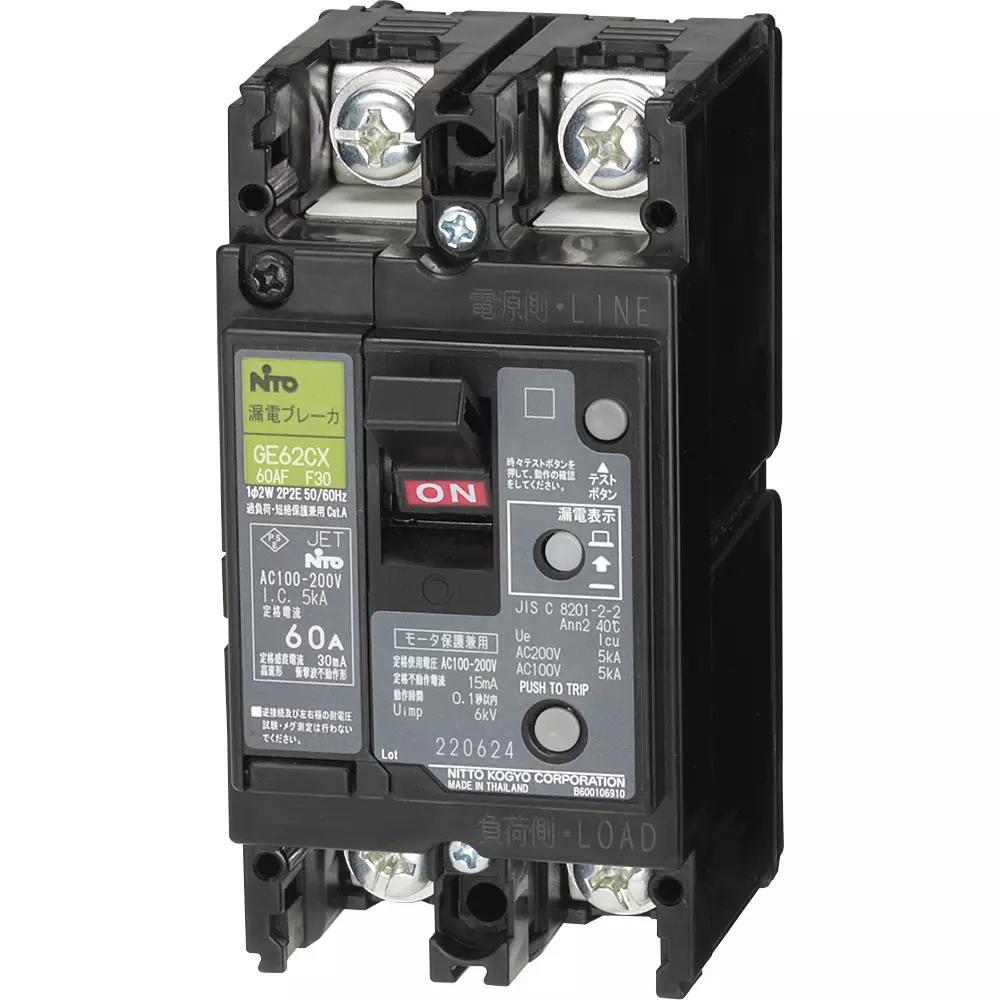 NITTO KOGYO Earth Leakage Breaker 2P2E, GE62CX2P60AF100