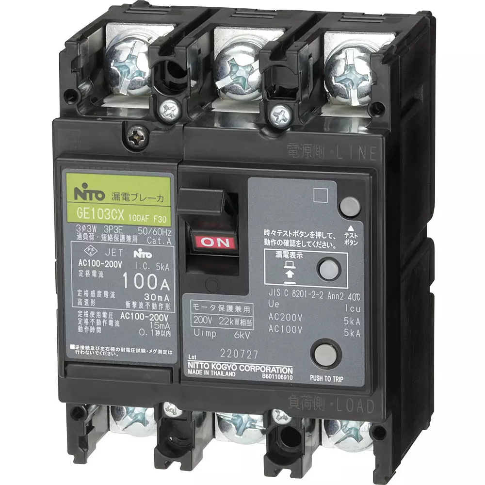 NITTO KOGYO Earth Leakage Breaker 3P3E, GE103CX3P75AF30