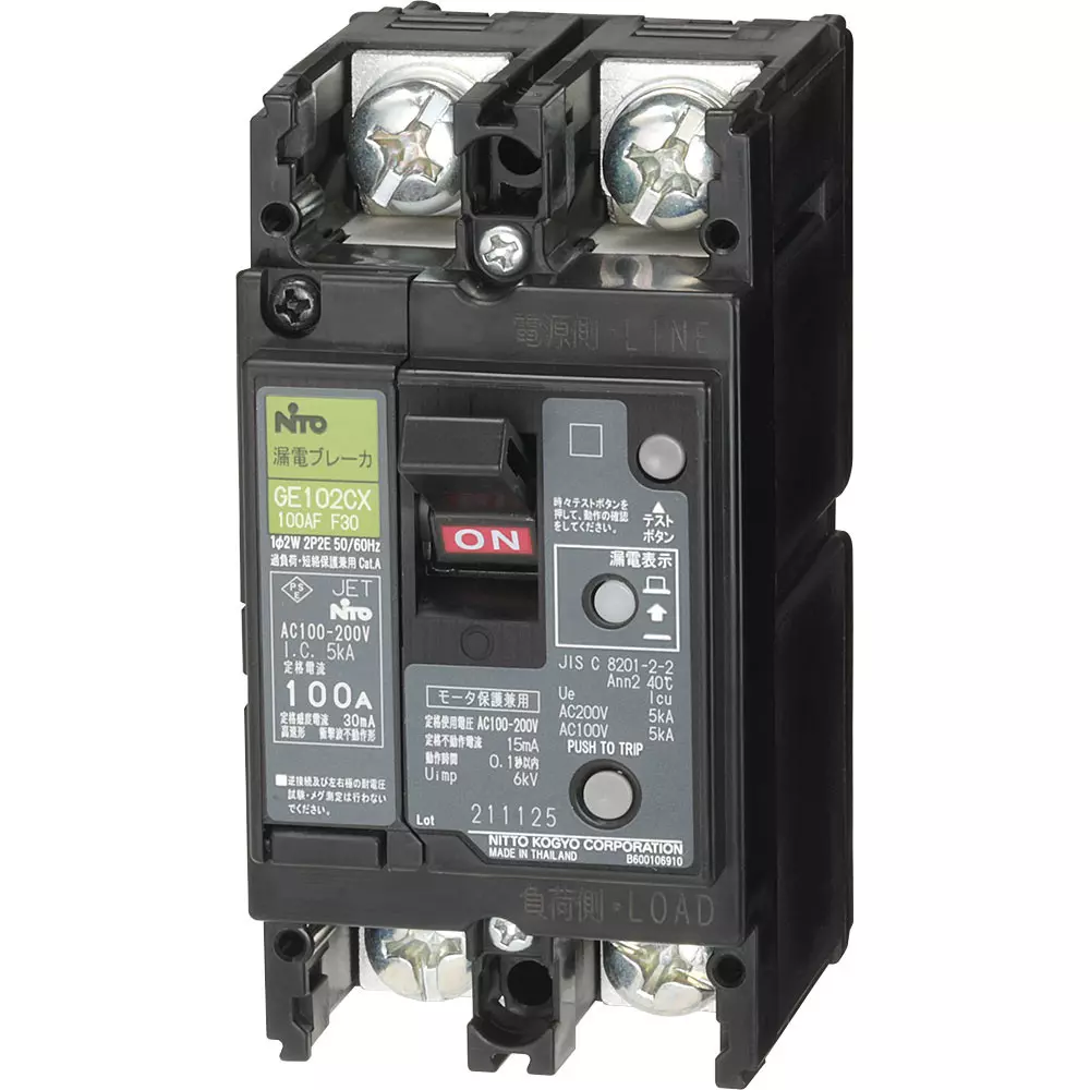 NITTO KOGYO Earth Leakage Breaker 2P2E, GE102CX2P100AF30