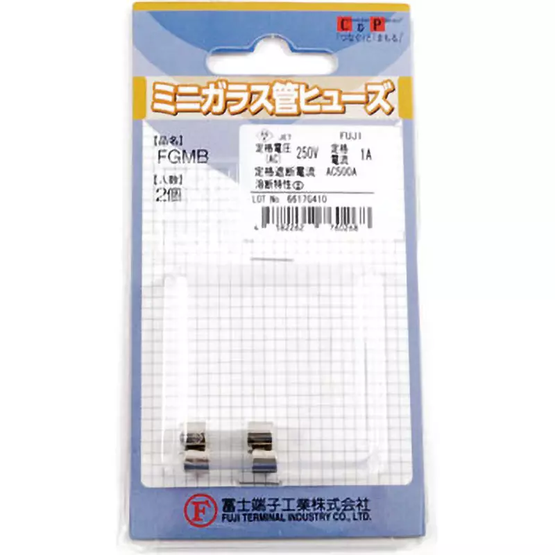 FUJI TERMINAL INDUSTRY Glass Tube Fuse 1 Amp Rated Current AC 250 V Rated Voltage, FP-FGMB-250V-1A-2P-PBF (Pack of 2)