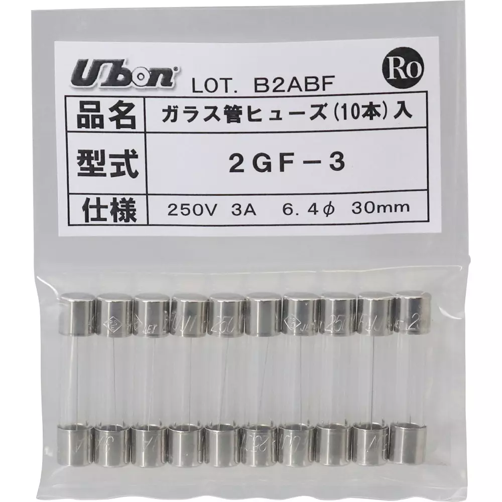 Ubon Glass Tube Fuse 3 Amp Current AC 250 V Rated Voltage, 2GF-3 (FGBO-PBF 250V 3A)6.4-30MM (Pack of 10)