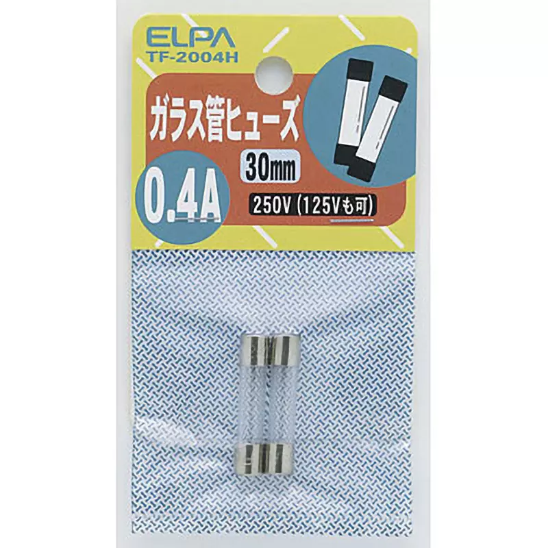 ELPA Glass Tube Fuse 0.4 Amp Rated Current Φ6.35x30 mm Size, TF-2004H (Pack of 2)