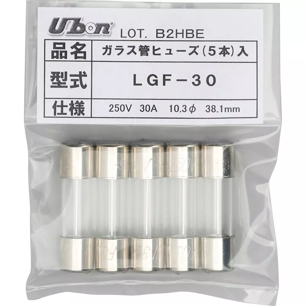 Ubon Glass Tube Fuse 30 Amp Current AC 250 V Rated Voltage, LGF-30 (Pack of 5)