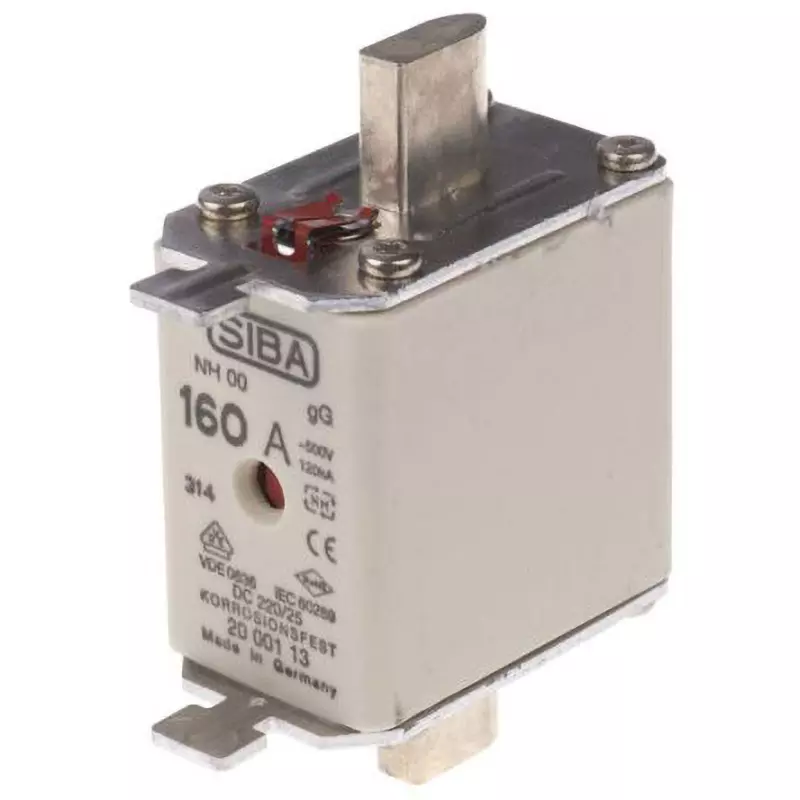 SIBA Fuse Link 160 A Rated Current 500 AC Rated Voltage NH00 Fuse, 20-001-13/160E1 (Pack of 3)