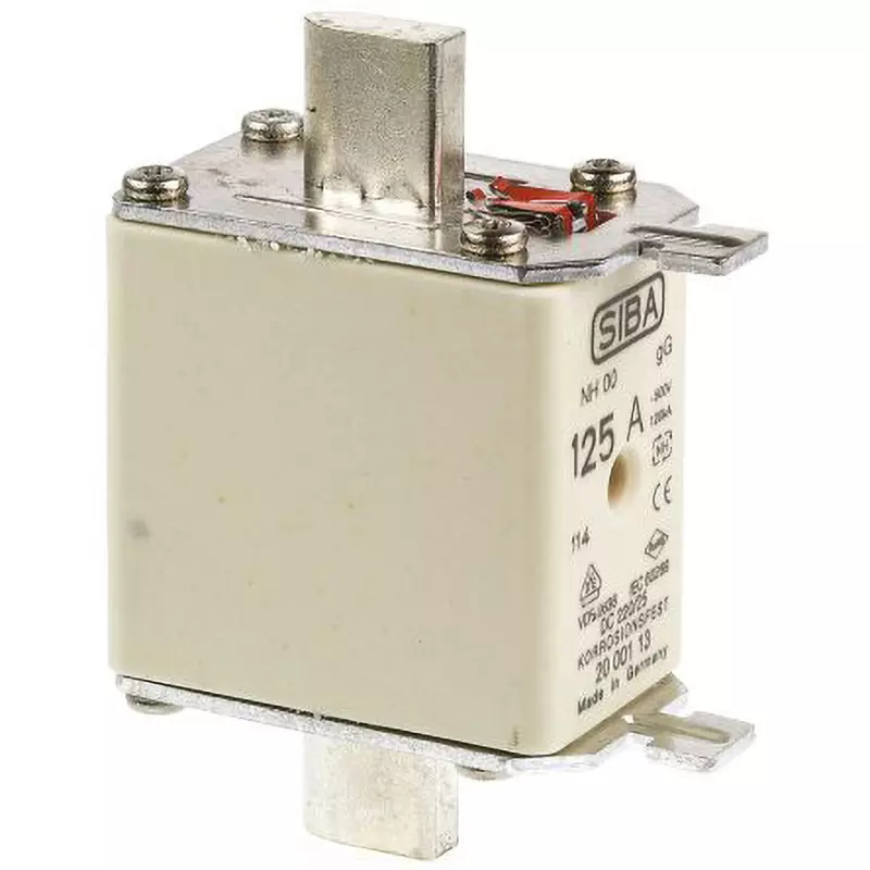 SIBA Fuse Link 125 A Rated Current 500 AC Rated Voltage NH00 Fuse, 20-001-13/125E1 (Pack of 3)