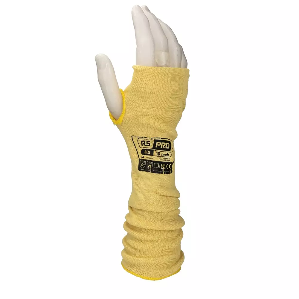 RS PRO Protective Sleeve Kevlar Yellow Elasticated Cut Resistant Reusable, 2535220
