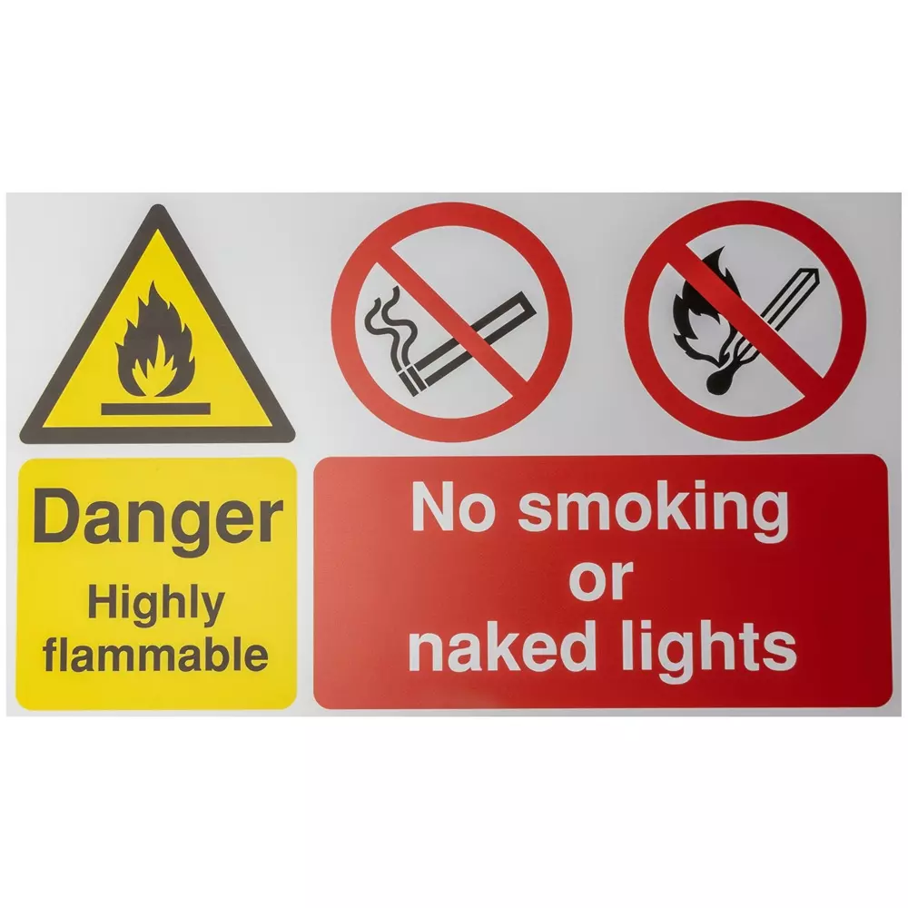 RS PRO Prohibition Sign Danger Higly Flammable Yellow, White, Red Polyester 500 mm 300 mm Self Adhesive Rigid, 146405