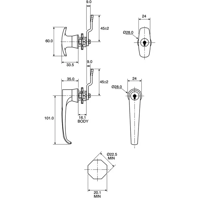 Euro-Locks a Lowe Fletcher group Company Silver Locking Handle T-Handle, 21022