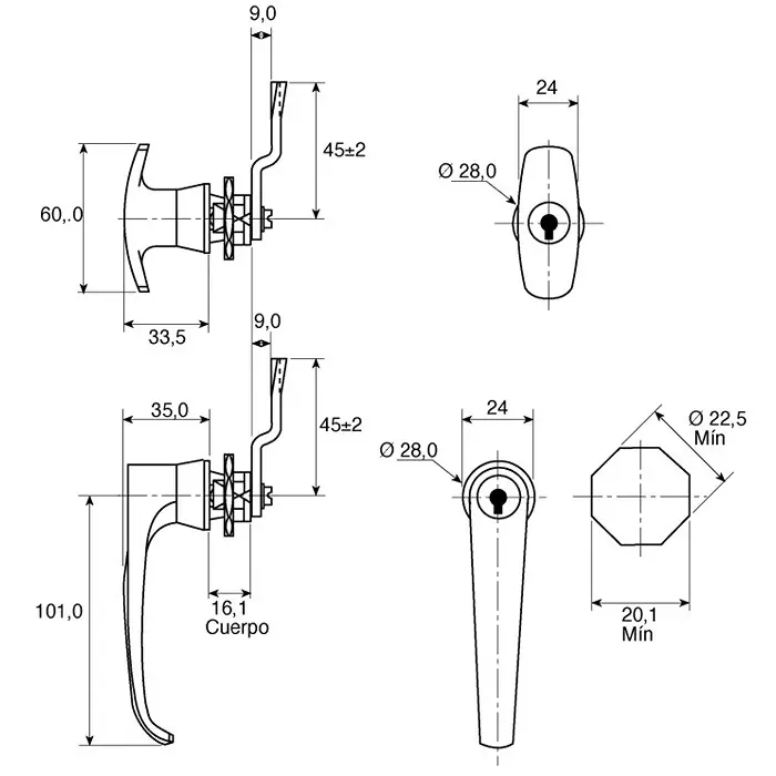 Euro-Locks a Lowe Fletcher group Company Silver Locking Handle T-Handle, 21022