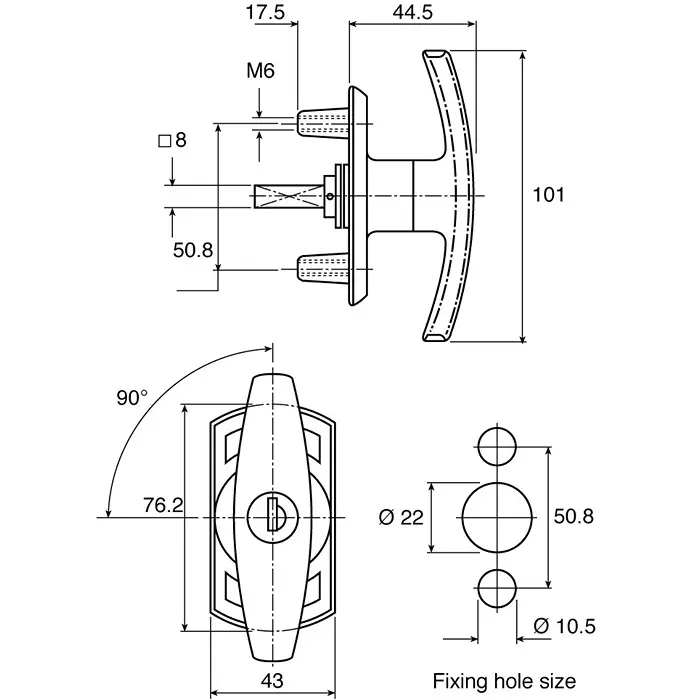Euro-Locks a Lowe Fletcher group Company Black Die Cast Zinc Locking Handle T-Handle, 1613708