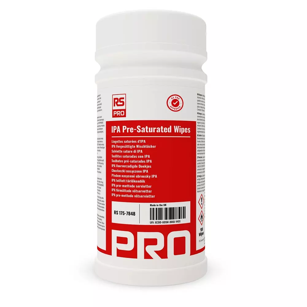 RS PRO IPA Pre-Saturated Wipes Tub, 1757848