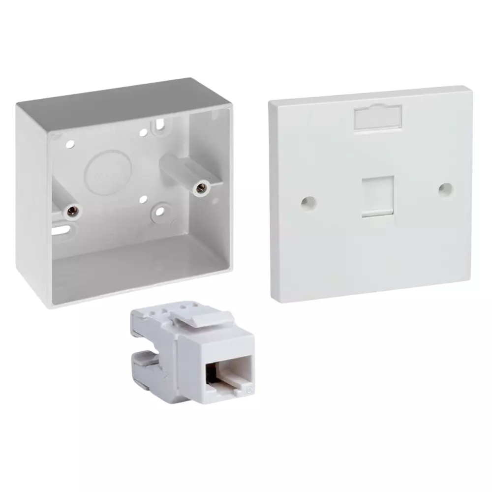 MakWorld Keystone RJ45 CAT6E Jack with Mounting Gang Box and Single Face Plate Wall Mount Installation, White