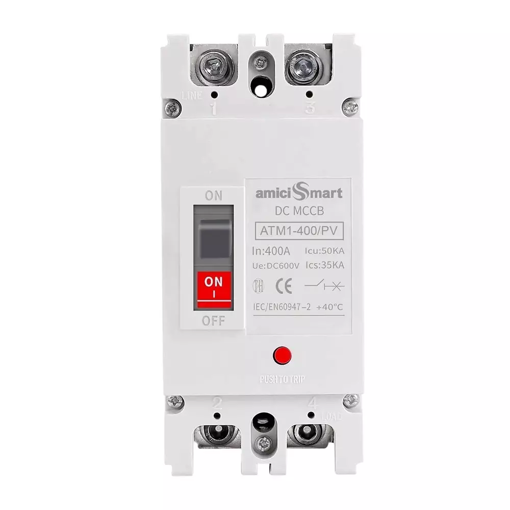 amiciSmart Circuit Breaker 600 VDC 400 A DC with 50kA Overload Protection for Solar, Wind, and Hydropower Systems, 1xDC-MCCB-300A