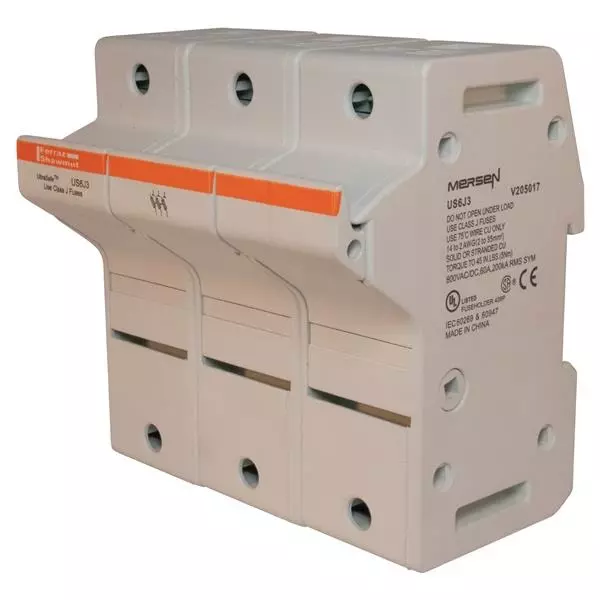 Mersen Class J Fuse Holders DIN Rail 3 Pole 60 A Current Rating 600 VAC/DC Voltage Rating, US6J3