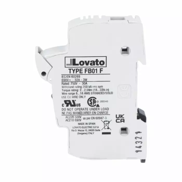 Lovato 32A Rail Mount Fuse Holder, 1P, 690 V AC, FB01F1P