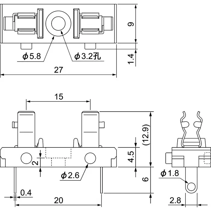 Sato Parts 5A PCB Mount Fuse Holder for 5x20 mm Fuse 125 V AC, F-60-C