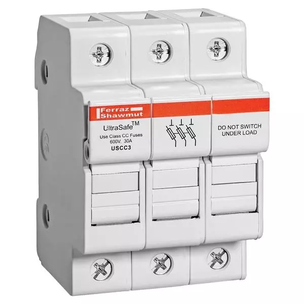 Mersen Fuse Holders DIN Rail 3 Pole 30 A Current Rating 600 VAC, 600 VDC Voltage Rating, USCC3