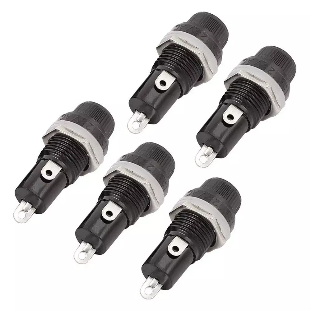 GENERIC Electrical Cap Fuse Holder Black Panel Mounted AC 125 V/15 A & 250 V/10 A with Screw Cap, Washer and Nut (Pack of 5)