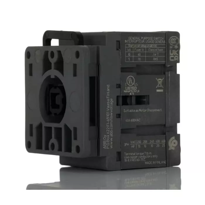 ABB Non Fused Isolator Switch, 3P Pole, 40A Max Current, OT40FT31SCA104940R1001