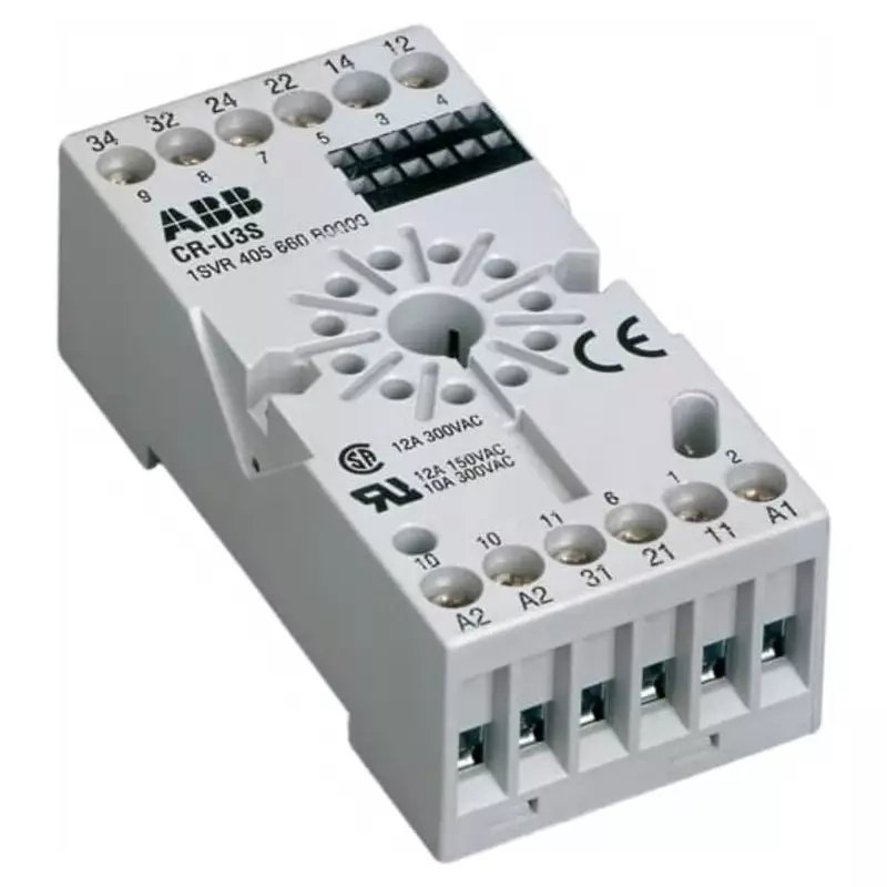 ABB CR-U 3 Pin DIN Rail Relay Socket, for use with CR-U Interface Relay, 1SVR405660R0000 CR-U3S