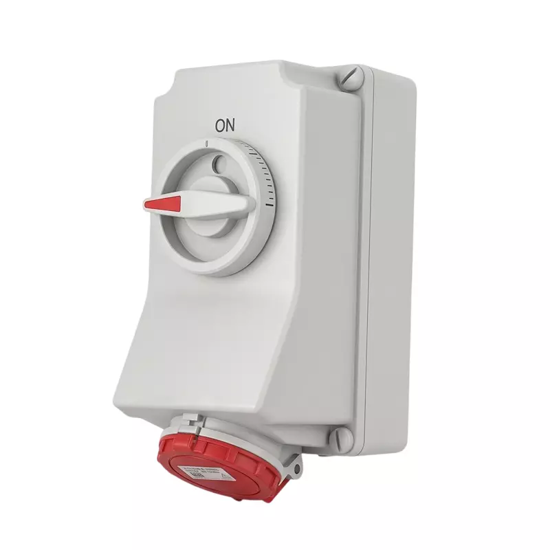 Salzer Wall Mounted Socket Switched with Interlock 63 Amp 2 Pole+Earth IP 44 Rating 230 V, IP06334-6571