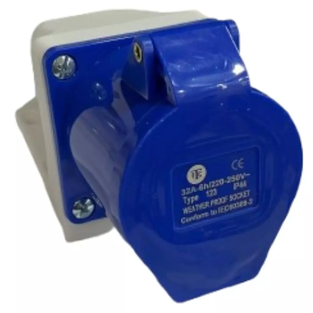 FTC Industrial Socket Wall Mount 32 A 3-Pin IP-44 White & Blue, 123