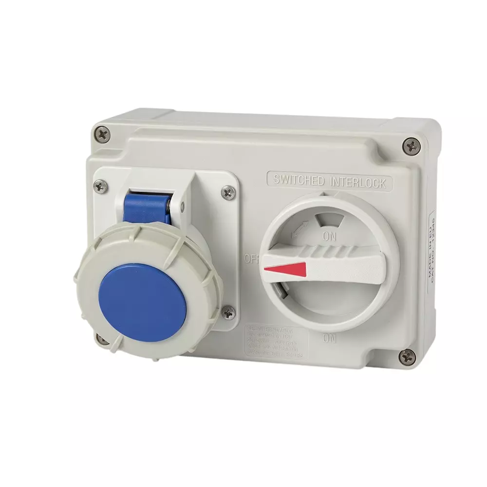 Salzer Wall Mounted Socket Switched with Interlock 16 Amp 3 Pole+Neutral+Earth IP 67 Rating 400 V, IP01656-7280
