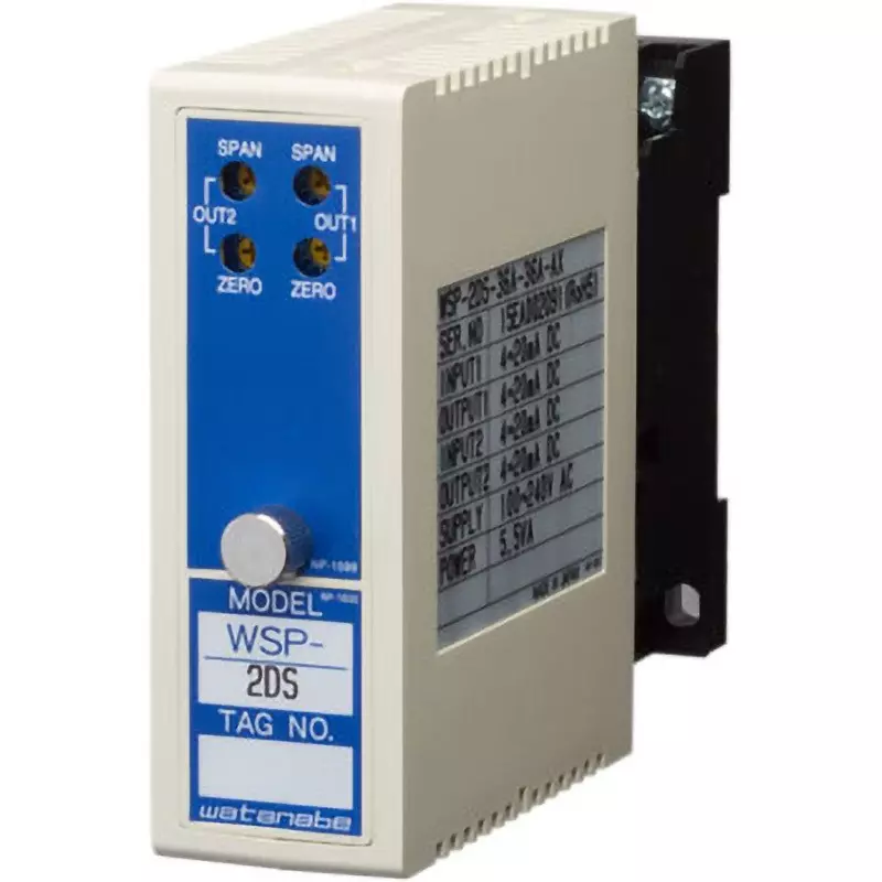 Watanabe Electric 2-Channel Isolator DC 0 to 20 mA 1st Output Signal, WSP-2DS-35G-13L-AT