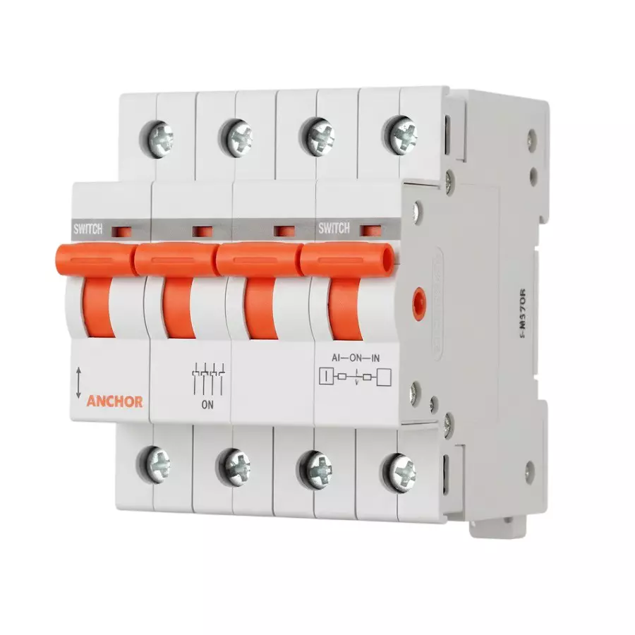 Anchor UNO E Isolator PVC Plastic Four Pole 125 A White for Industrial Use, 98100