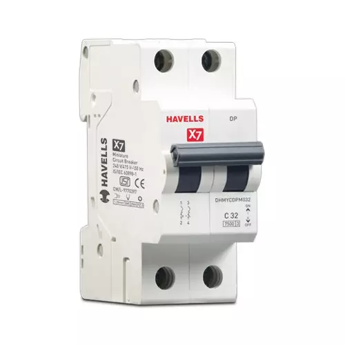 Havells X7 Series 10 A Double Pole Miniature Circuit Breaker C Curve, DHMYCDPM010