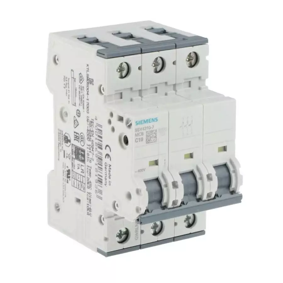 Siemens Sentron 5SY4 MCB, 3P, 10A Curve C, 400V AC, 10 kA Breaking Capacity, 5SY4310-7