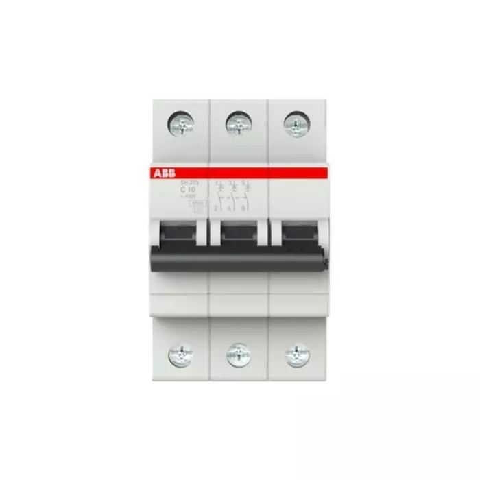 ABB Compact Home SH200 MCB, 3P, 10A Curve C, 440 V AC, 6 kA Breaking Capacity, 2CDS213001R0104SH203-C10