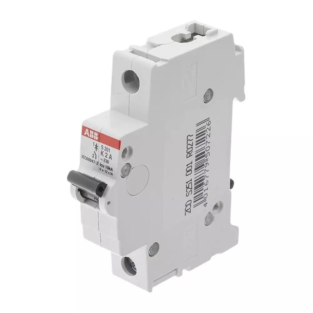 ABB System Pro M Compact S200 MCB, 1P, 2A Curve K, 253 V AC, 72 V DC, 6 kA Breaking Capacity, 2CDS251001R0277S201-K2