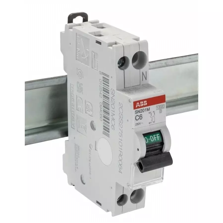 ABB SN201 MCB, 1P, 6A Curve C, 230 V AC, 10 kA Breaking Capacity, 2CSS275101R0064