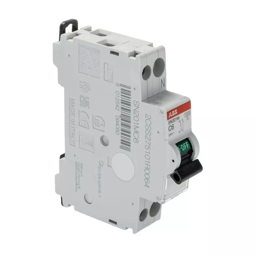 ABB SN201 MCB, 1P, 6A Curve C, 230 V AC, 10 kA Breaking Capacity, 2CSS275101R0064