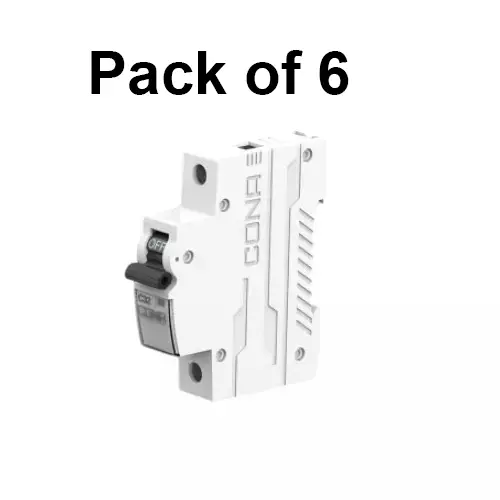 Cona Miniature Circuit Breaker (MCB) Safetrip B Type 63 Amp, 6 kA Single Pole Neutral, 3671 (Pack of 6 Pcs)